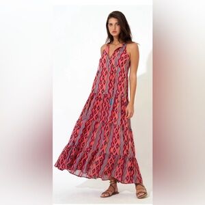 NWT Tuckernuck Oliphant Long Tiered Tassel Maxi Dress Diamond Coral size L